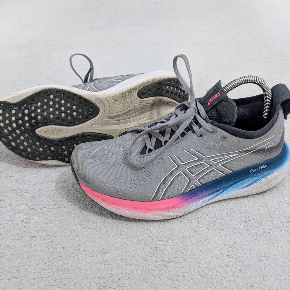 ASICS Gel-Nimbus 25 Shoes Womens 8.5 Gray Pink Blue Running Max Cushion Sneakers